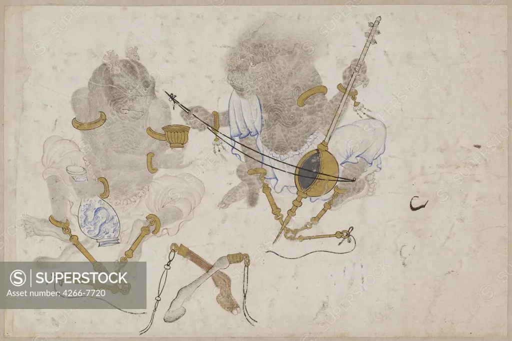 Shamisen player by Iranian master, Watercolor, ink, gold color on paper, 15th century, USA, Washington, D.C., Freer Gallery of Art, 14,6x22,1