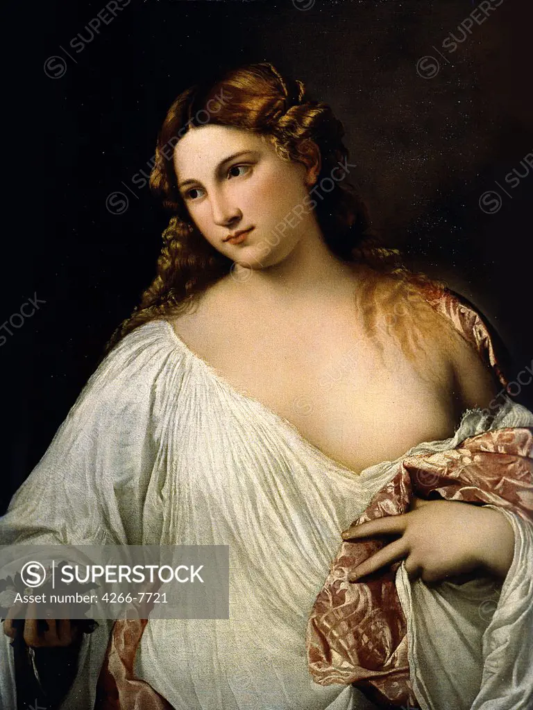 Portrait of Nymph Chloris by Titian, Oil on canvas, cairca 1515, 1488-1576, Italy, Florence, Galleria degli Uffizi, 63x79