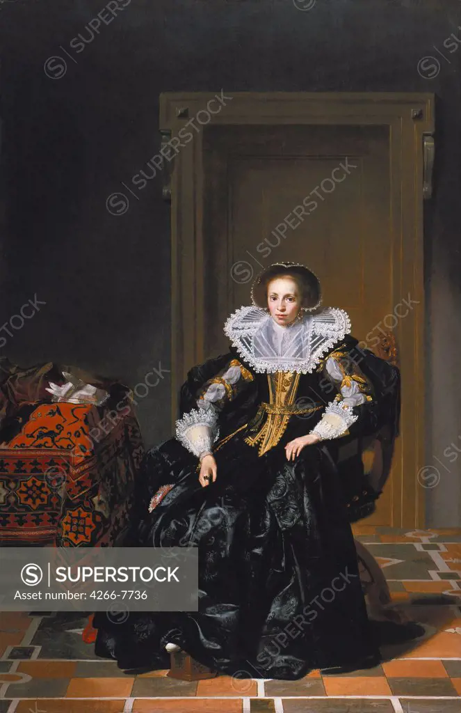 Portrait of woman in lace collar by Thomas de Keyser, Oil on canvas, 1632, 1597-1651, Germany, Berlin, Staatliche Museen, 79x52