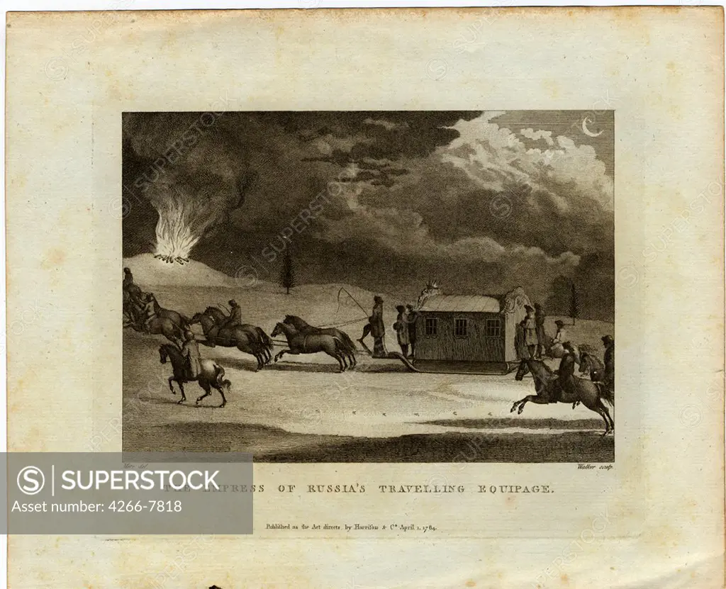 Sleigh coach of empress Catherine II by Conrad Martin Metz, etching, 1784, 1755-1827, Private Collection