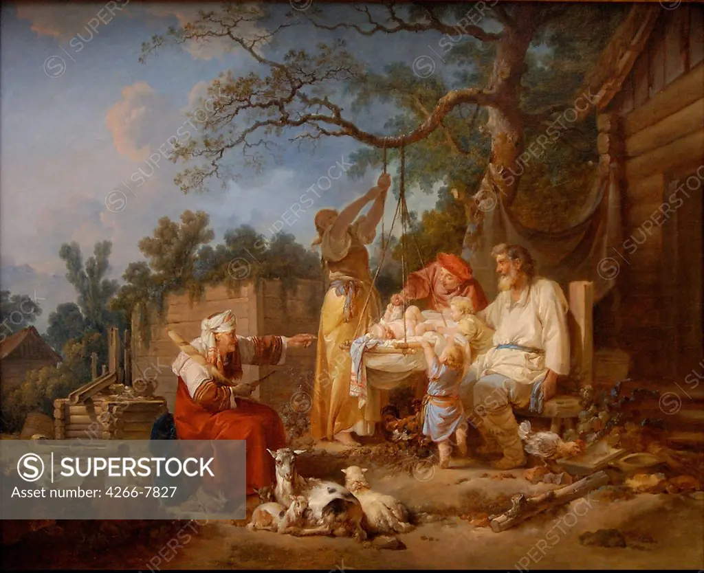 Family scene by Jean-Baptiste Le Prince, oil on canvas, circa 1764-1765, 1734-1781, USA, California, Getty Museum, 58,5x73,7