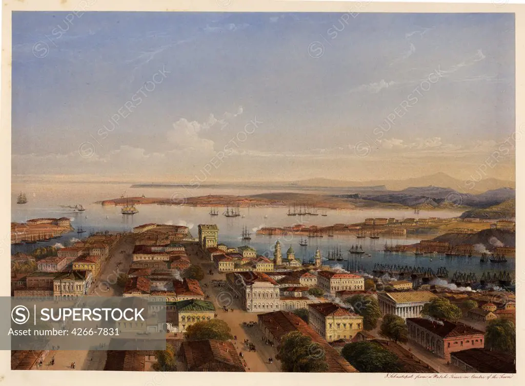 View of Sevastopol by Carlo Bossoli, colour lithograph, 1856, 1815-1884, Private Collection