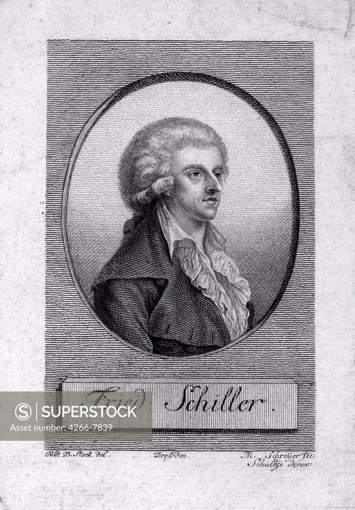 Portrait of Friedrich Schiller by Dora Stock, copper engraving, 1759-1832, Private Collection, 18,5x12,3