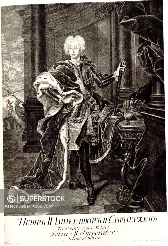 Portrait of Peter II by unknown painter, lithograph, Private Collection