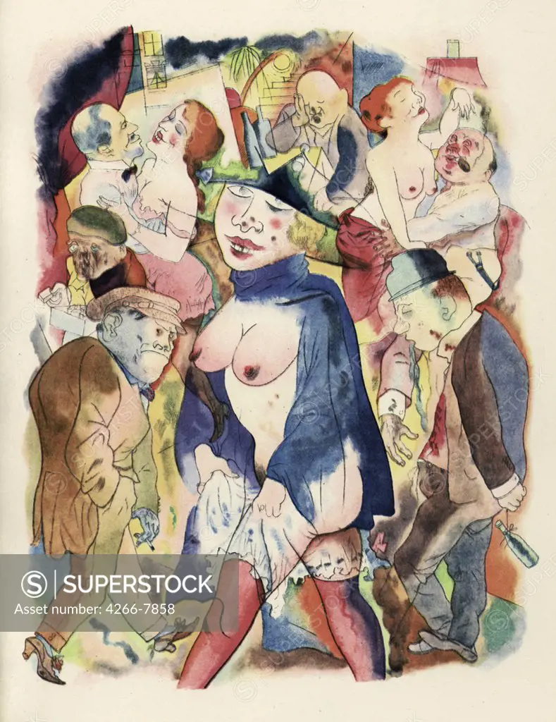 Grosz, George (1893-1959) Private Collection 1923 Colour lithograph Expressionism Germany Mythology, Allegory and Literature,History,Nude 