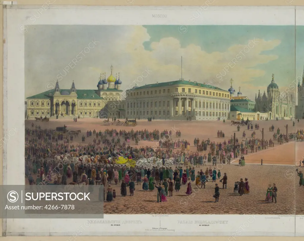 Nicholas Palace in Moscow by Philippe Benoist, Color lithograph, circaa 1848, 1813-after 1879, Private Collection