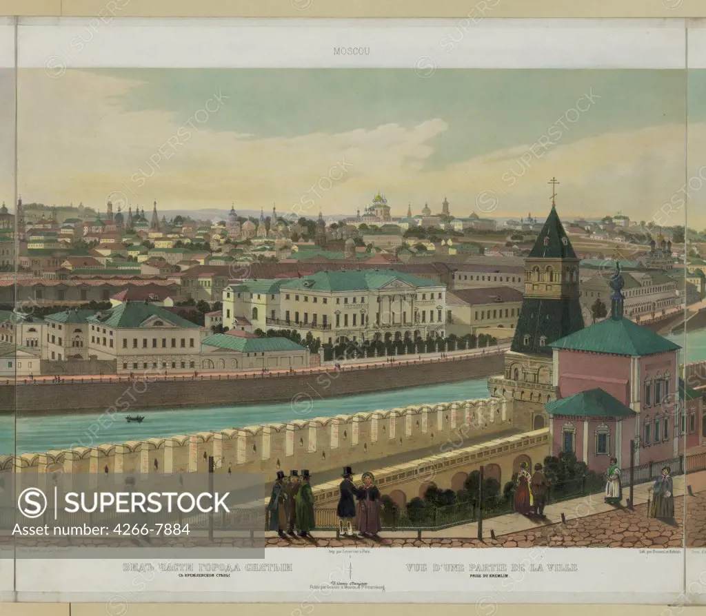 Moscow River by Philippe Benoist, Color lithograph, circa 1848, 1813-after 1879, Private Collection