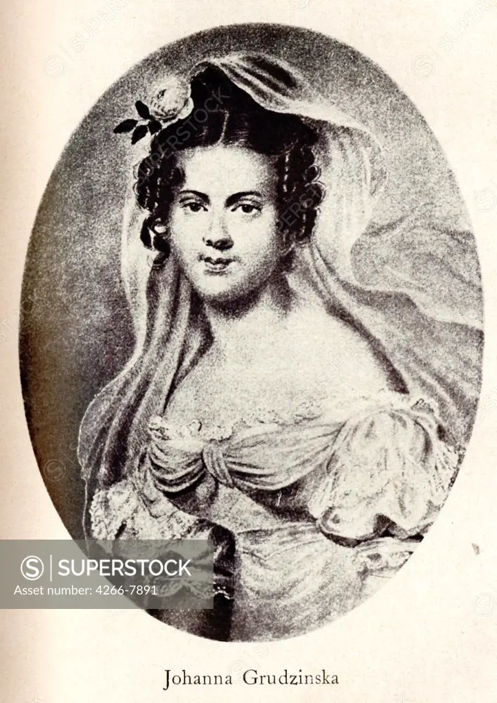 Portrait of Joanna Grudzinska by Anonymous artist, Lithograph, 19th century, Private Collection