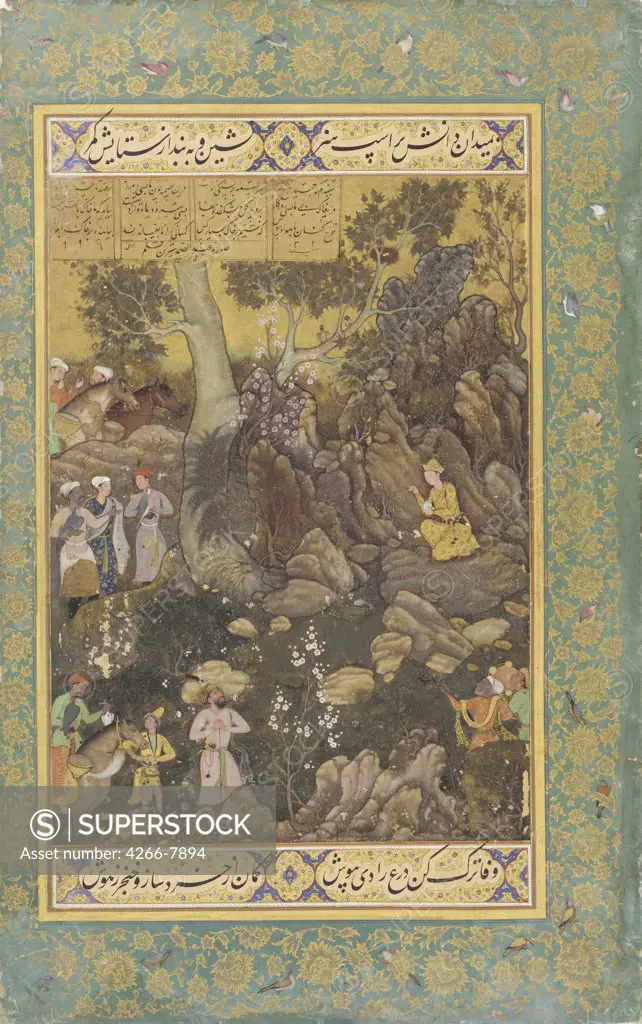 Persian miniature by Abd as-Samad, Watercolor, ink, gold color on paper, circa 1586, active 16th century, Usa, Washington, D.C., Freer Gallery of Art, 26,5x42