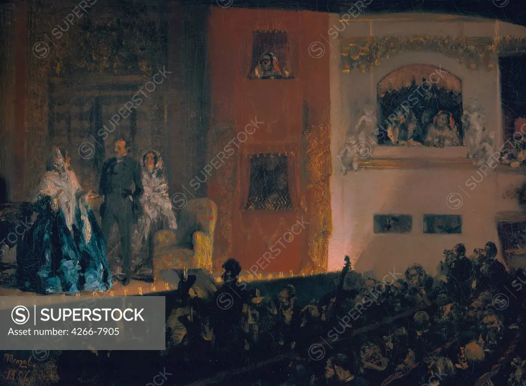 Theatre play by Adolph Friedrich von Menzel, Oil on canvas, 1856, 1815-1905, Germany, Berlin, Staatliche Museen, 62x46