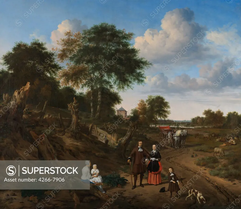 Country scene by Adriaen van de Velde, Oil on canvas, 1667, 1636-1672, Netherlands, Amsterdam, Rijksmuseum, 178x148