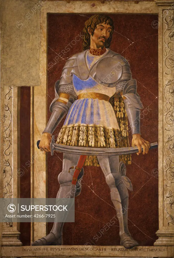 Knight by Andrea del Castagno, Tempera on panel, circa 1448, circa 1418-1457, Italy, Florence, Galleria degli Uffizi, 154x250