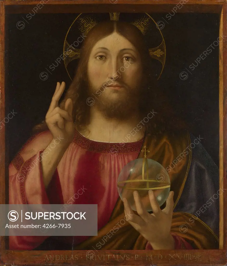 Portrait of Jesus Christ by Andrea Previtali, Oil on wood, 1519, circa 1480-1528, United Kingdom, London, National Gallery, 61,6x53