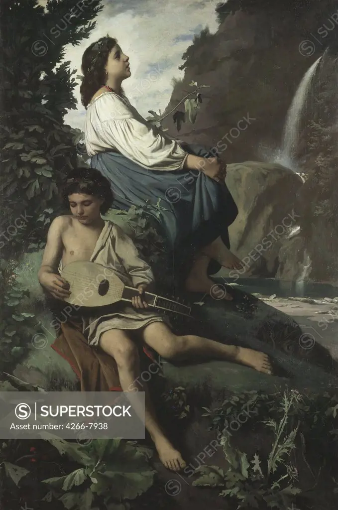 Lute player and singer by Anselm Feuerbach, Oil on canvas, 1866-1867, 1829-1880, Germany, Berlin, Staatliche Museen, 194x131