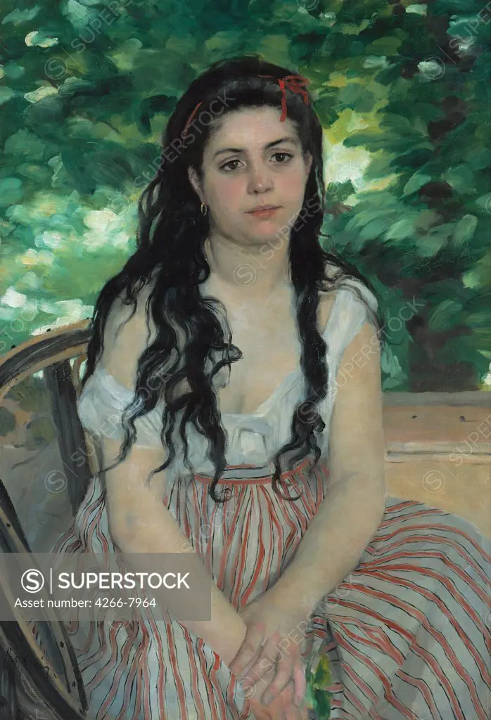 Portrait of girl by Pierre Auguste Renoir, Oil on canvas, 1868, 1841-1919, Germany, Berlin, Staatliche Museen, 85x59