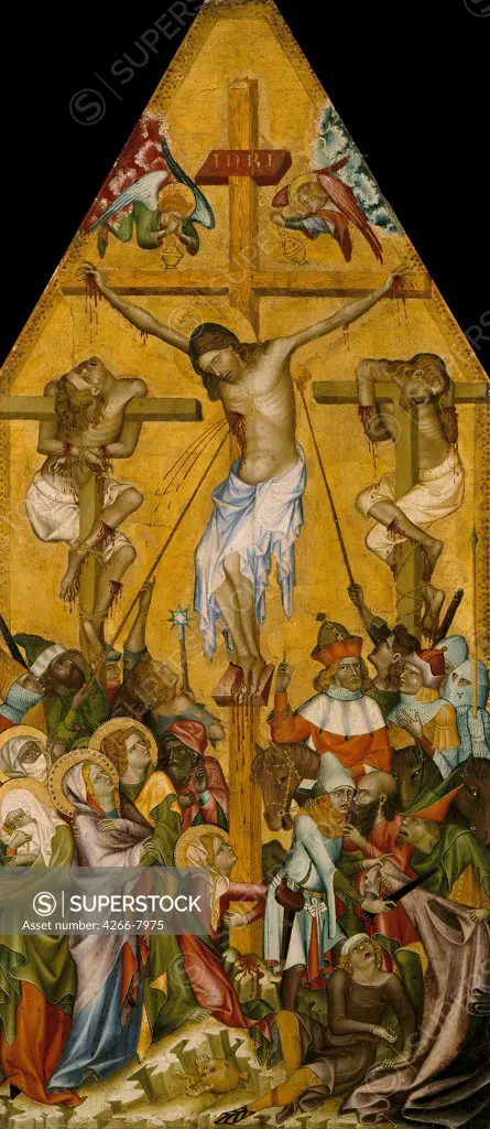 The crucifixion by Master of the Kaufmann Crucifixion, Tempera on panel, circa 1340, active circa 1350, Germany, Berlin, Staatliche Museen, 67x30,3