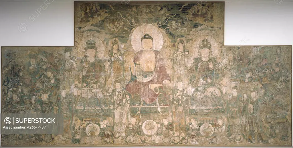 Buddha by Anonymous artist, Mineral Pigment on Cotton, circa 1319, Usa, New York, Metropolitan Museum of Art, 75,2x151