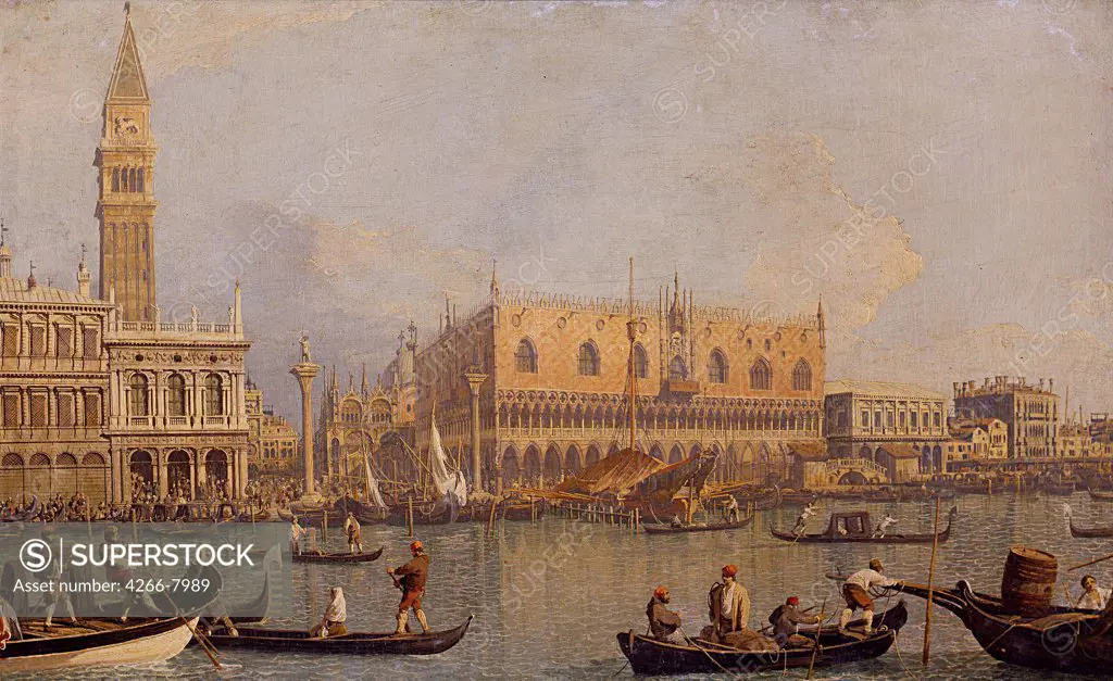Grand canal by Canaletto, Oil on canvas Italy, before 1755, 1697-1768, Italy, Florence, Galleria degli Uffizi, 51x83