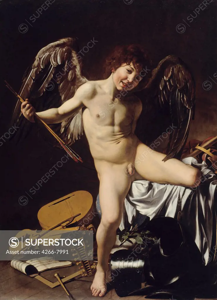 Putto by Michelangelo Caravaggio, Oil on canvas,circa 1601, 1571-1610, Germany, Berlin, Staatliche Museen, 156,5x113