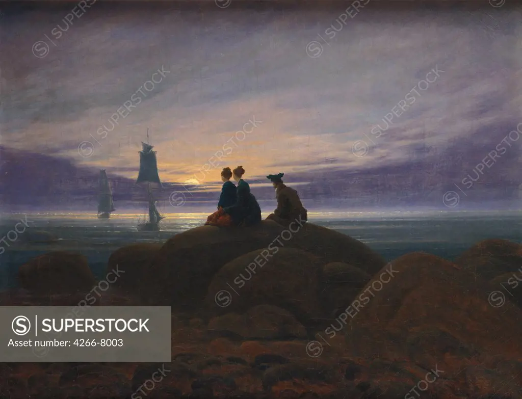 At seashore by Caspar David Friedrich, Oil on canvas, 1822, 1774-1840, Germany, Berlin, Staatliche Museen, 55x71