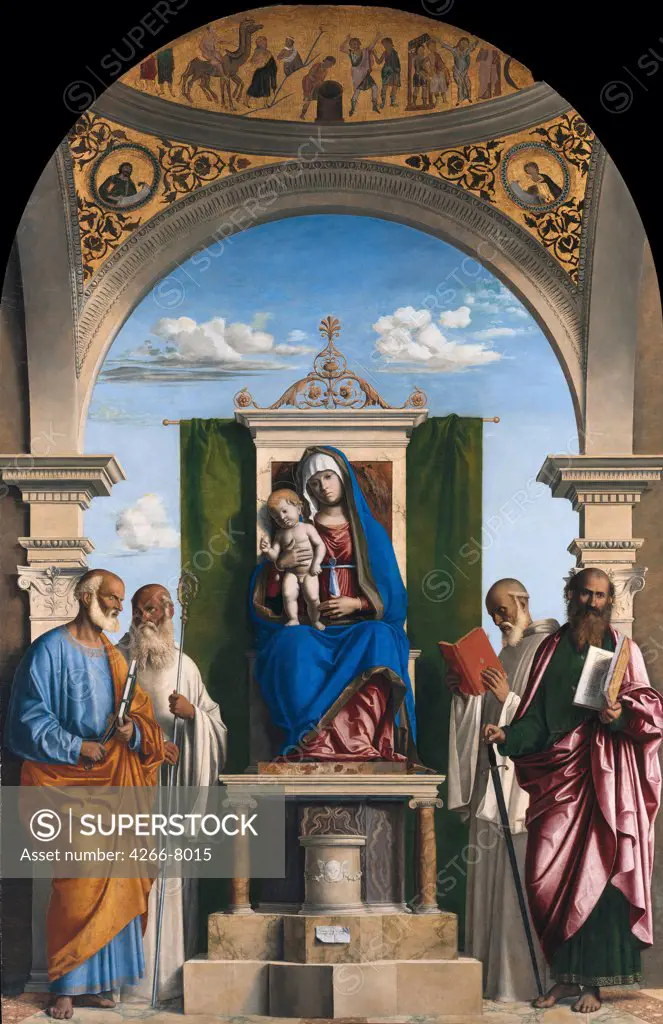 Blessed Virgin Mary by Giovanni Battista Cima da Conegliano, Oil on wood, circa 1595, circa1459-1517, Germany, Berlin, Staatliche Museen, 206x135