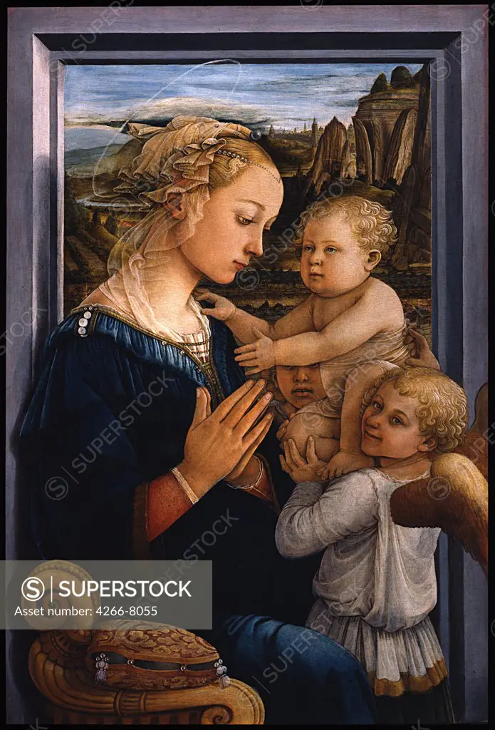 Madonna with child surrounded by angels by Filippo Fra Lippi, tempera on panel, 1460s, 1406-1469, Florentine School, Italy, Florence, Galleria degli Uffizi, 95x63,5