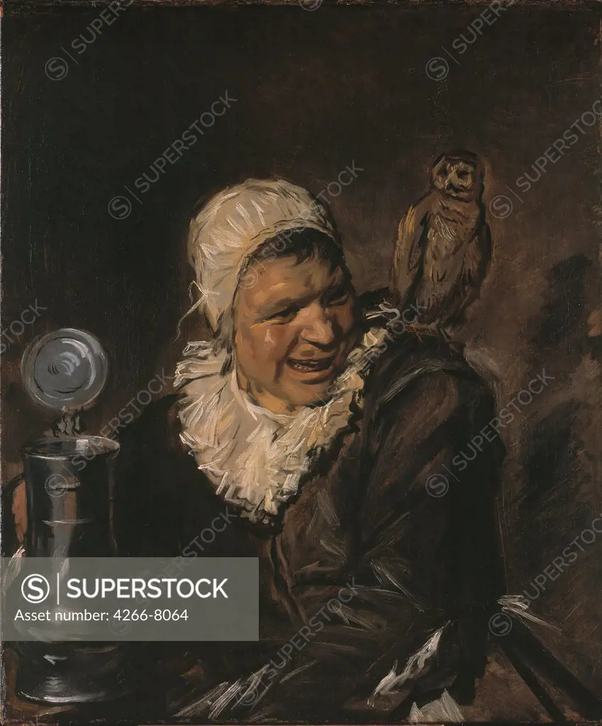 Older woman with owl by Frans Hals, oil on canvas, circa 1633, 1581-1666, Germany, Berlin, Staatliche Museen, 78,5x66,2