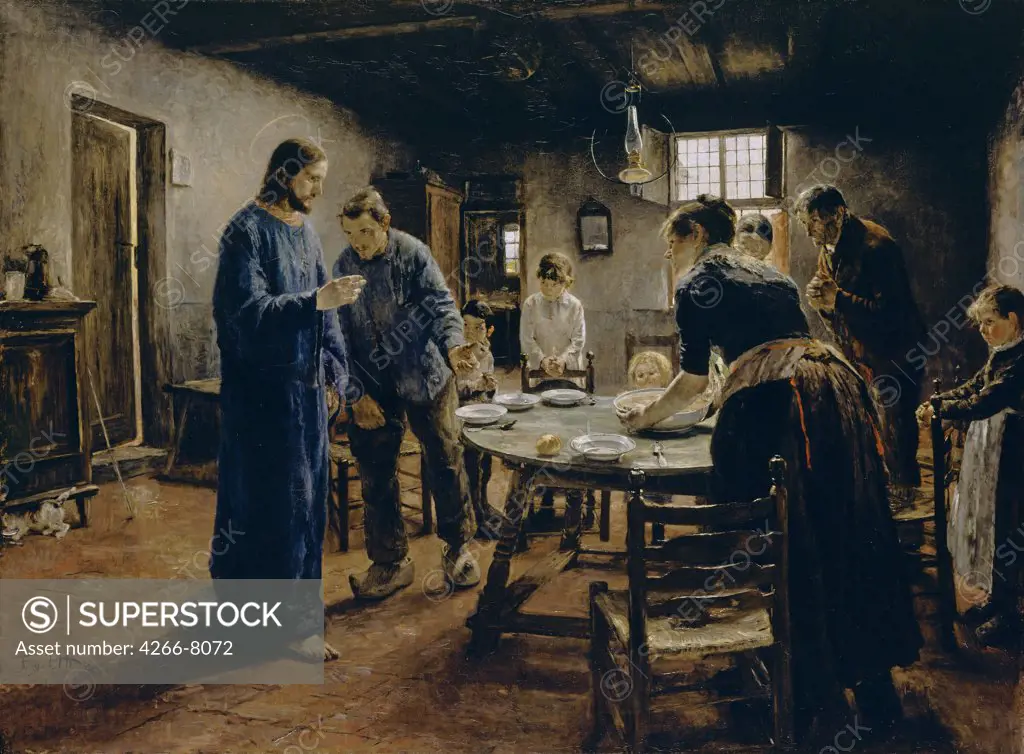 Prayer before dinner by Fritz von Uhde, oil on canvas, 1885, 1848-1911, Germany, Berlin, Staatliche Museen, 130x165