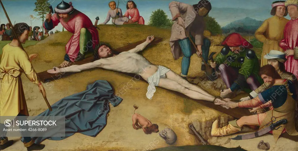 Crucifixion by Gerard David, oil on wood, circa 1481, circa 1460-1523, England, London, National Gallery, 48,4x93,9