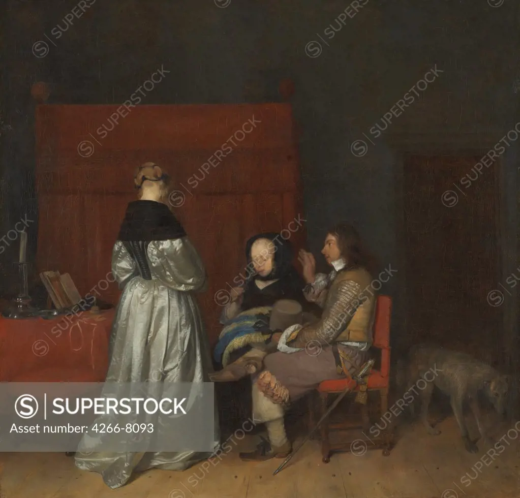 Family scene by Gerard Ter Borch Younger, oil on canvas, circa 1654, 1617-1681, Holland, Amsterdam, Rijksmuseum, 71x73