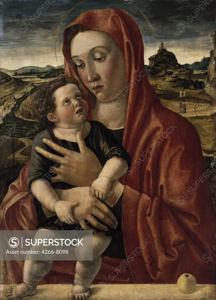 Madonna with child by Giovanni Bellini, oil on wood, 1465, 1430-1516, Venetian School, Germany, Berlin, Staatliche Museen, 75,5x53