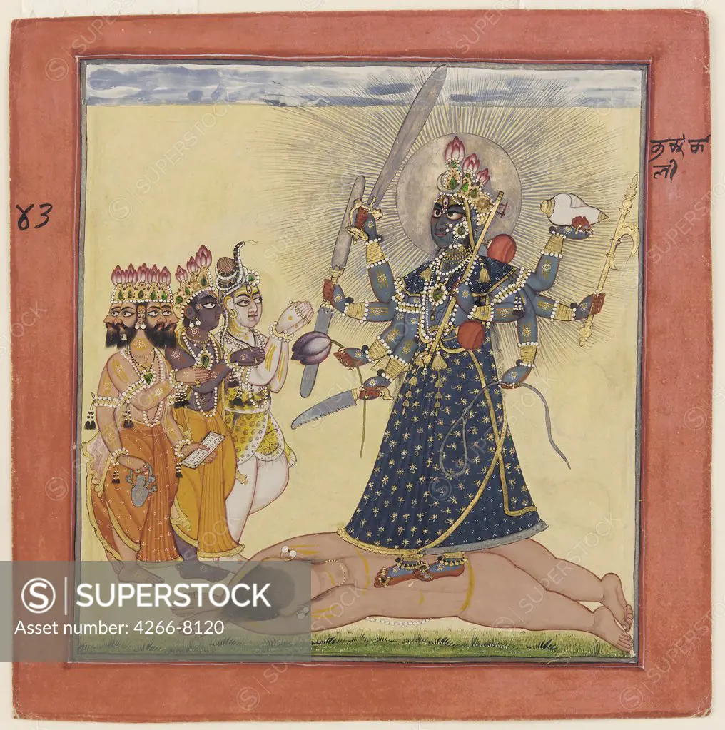 Devi Bhagavata by unknown painter, watercolor, silver and bronze on paper, circa 1660, USA, Washington, Freer Gallery of Art, 21,7x21,5