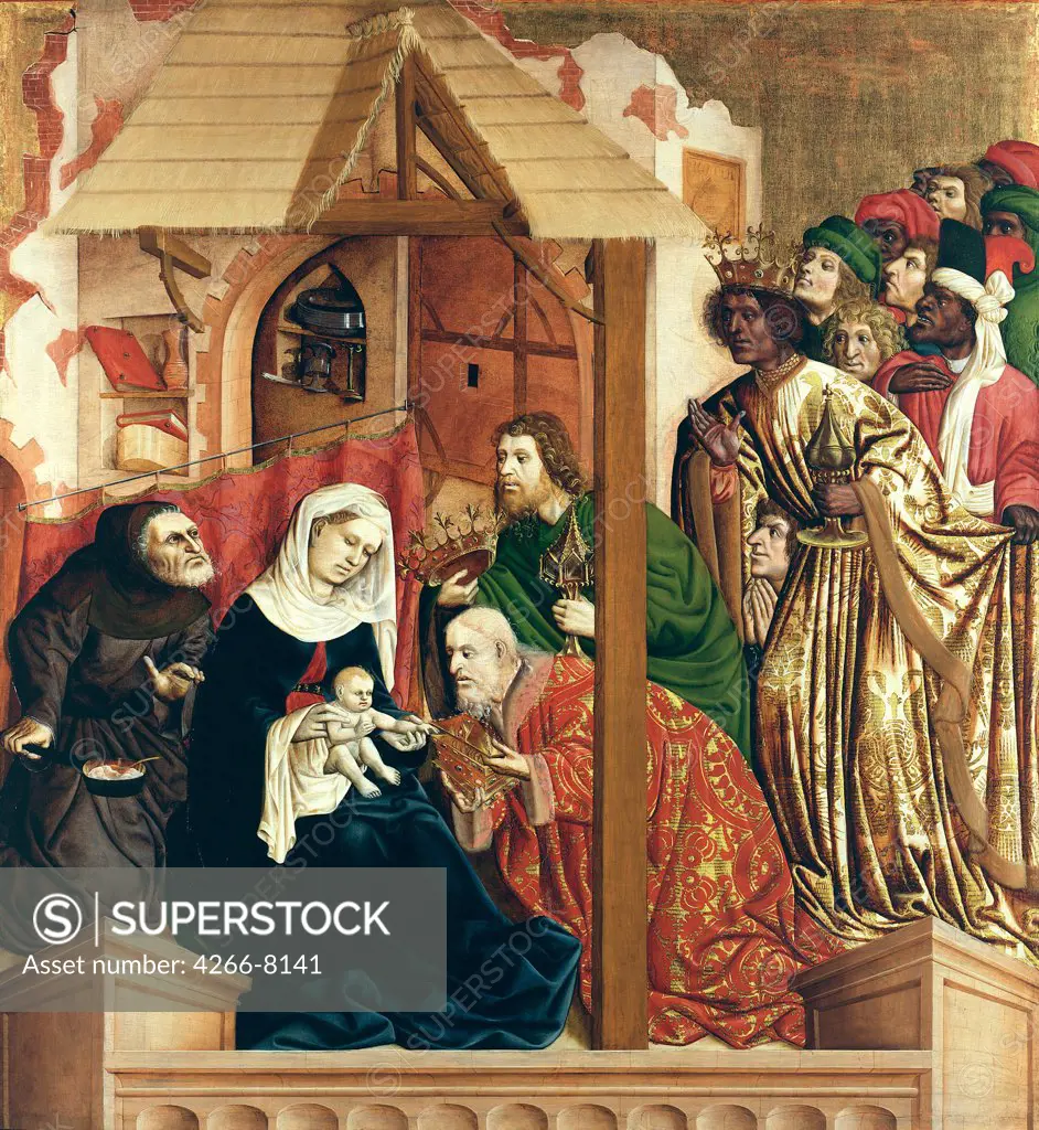 Adoration of Christ Child by Hans Multscher, oil on wood, 1437, circa 1400-1467, Germany, Berlin, Staatliche Museen, 150x140
