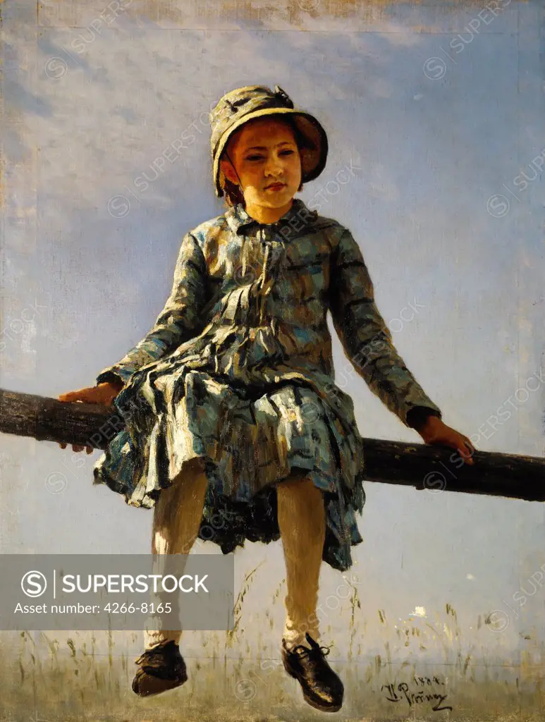Girl sitting on perch by Ilya Yefimovich Repin, oil on canvas, 1884, 1844-1930, Russia, Moscow, State Tretyakov Gallery, 111x84