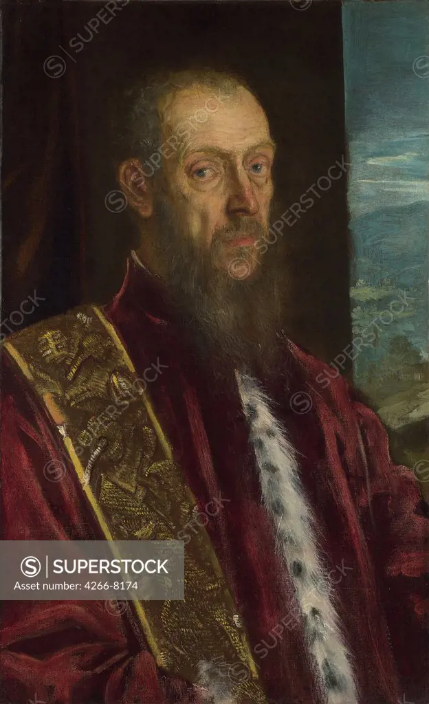 Portrait of older man by Jacopo Tintoretto, oil on canvas, circa 1575, 1518-1594, Venetian School, England, London, National Gallery, 85,3x52,2
