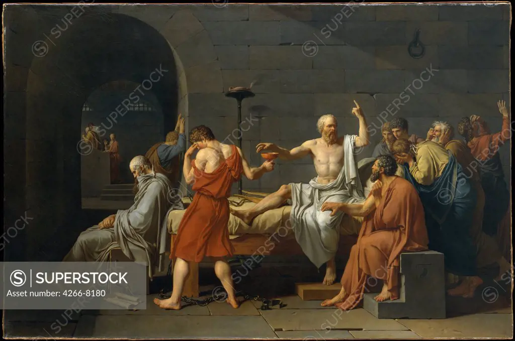 Death of Socrates by Jacques Louis David, oil on canvas, 1787, 1748-1825, USA, New York, Metropolitan Museum of Art, 129,5x196