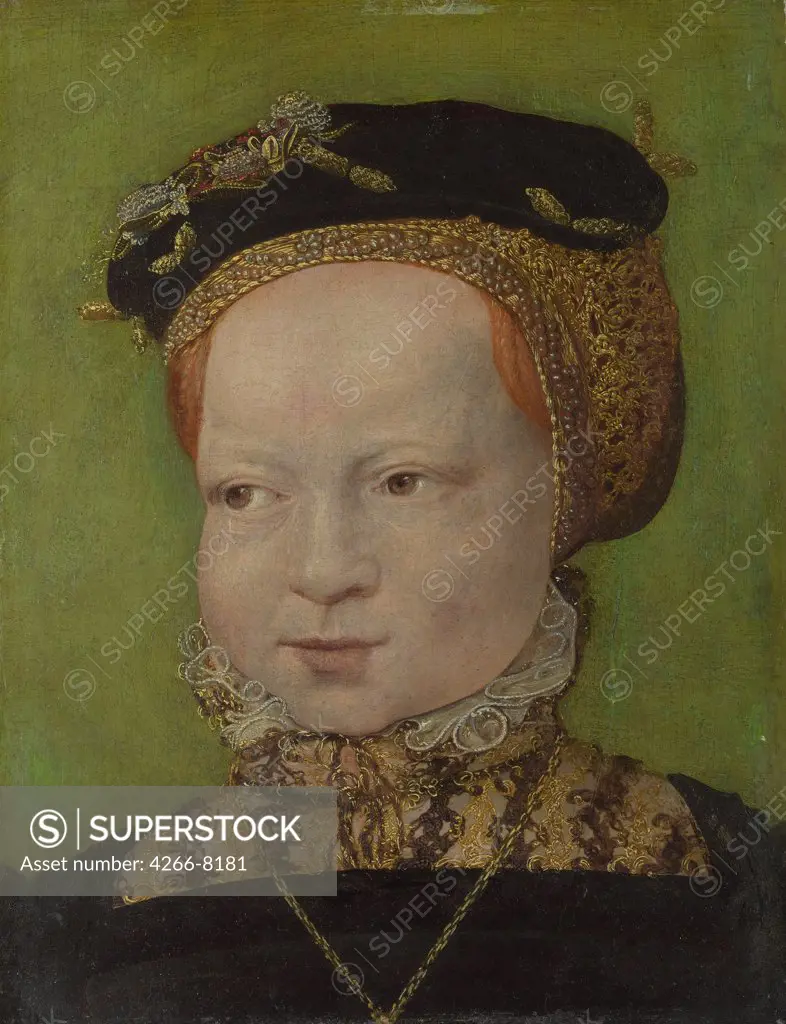 Portrait of girl by Jakob Seisenegger, oil on wood, circa 1545, 1505-1567, England, London, National Gallery, 28,9x21,6