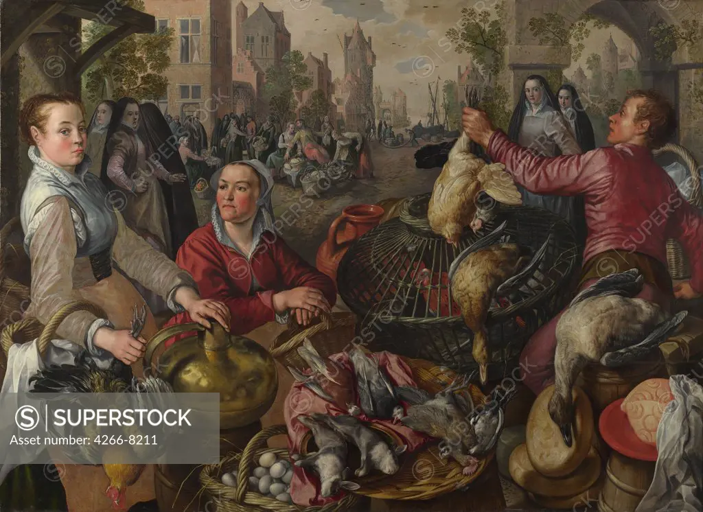 At Market by Joachim Beuckelaer, Oil on canvas, 1569, circa 1533-1574, Great Britain, London, National Gallery, 158x216
