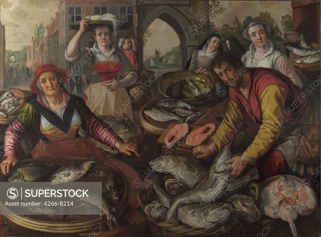 At market by Joachim Beuckelaer, Oil on canvas, 1569, circa 1533-1574, Great Britain, London, National Gallery, 158x216