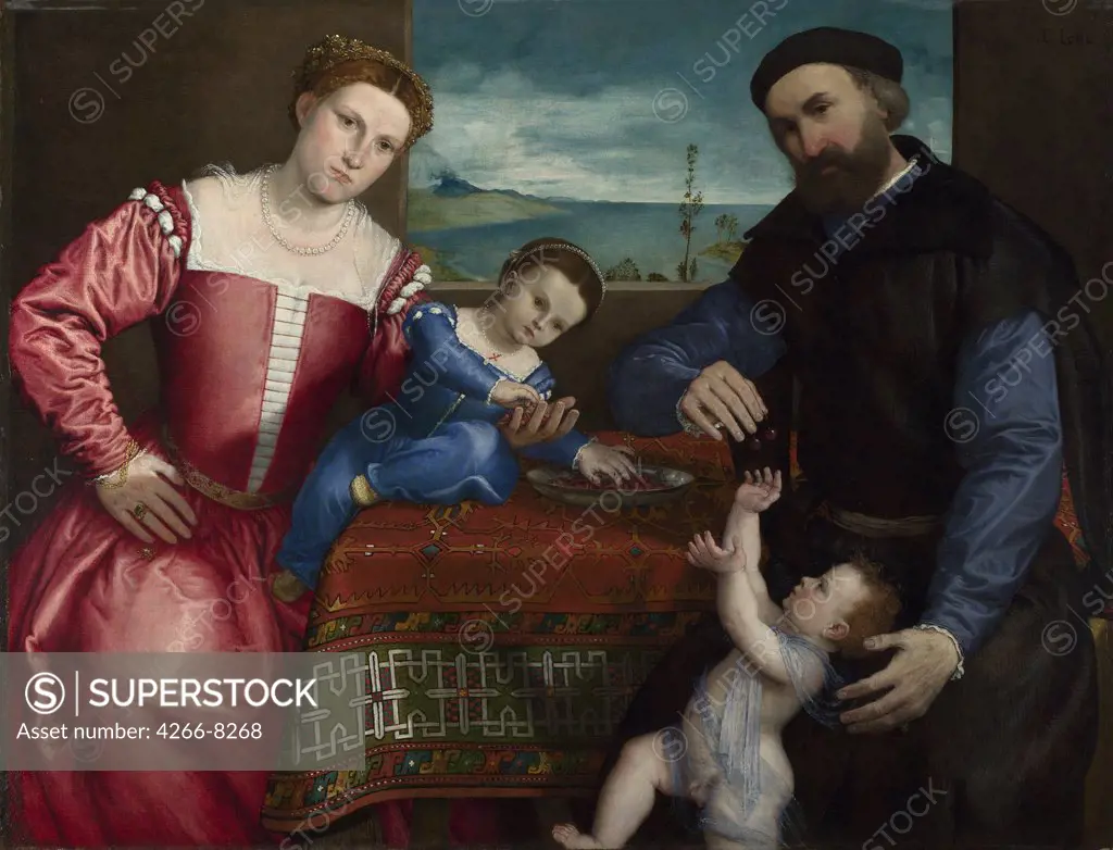 Family portrait by Lorenzo Lotto, Oil on canvas, 1547, 1480-1556, Great Britain, London, National Gallery, 104, 5x138