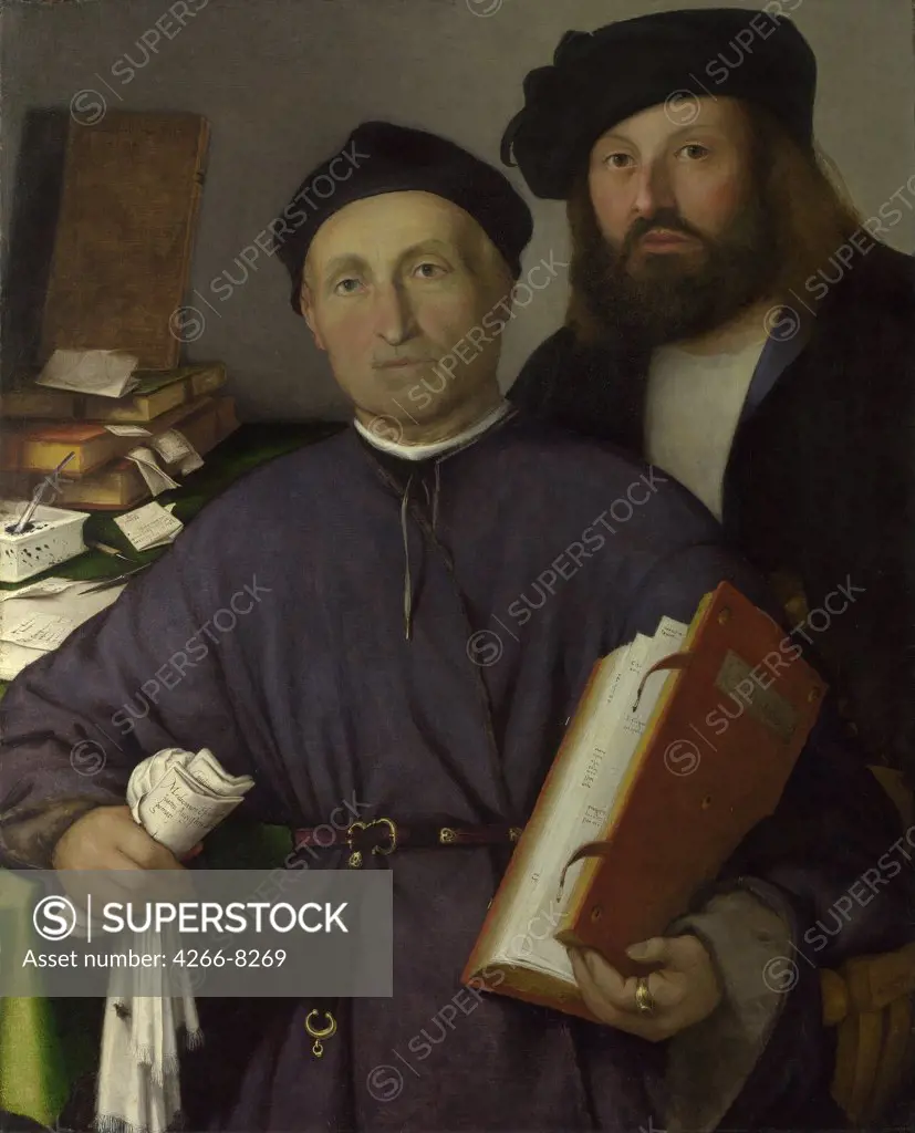 Portrait of doctors by Lorenzo Lotto, Oil on canvas, circa 1515, 1480-1556, Great Britain, London, National Gallery, 85x68, 2