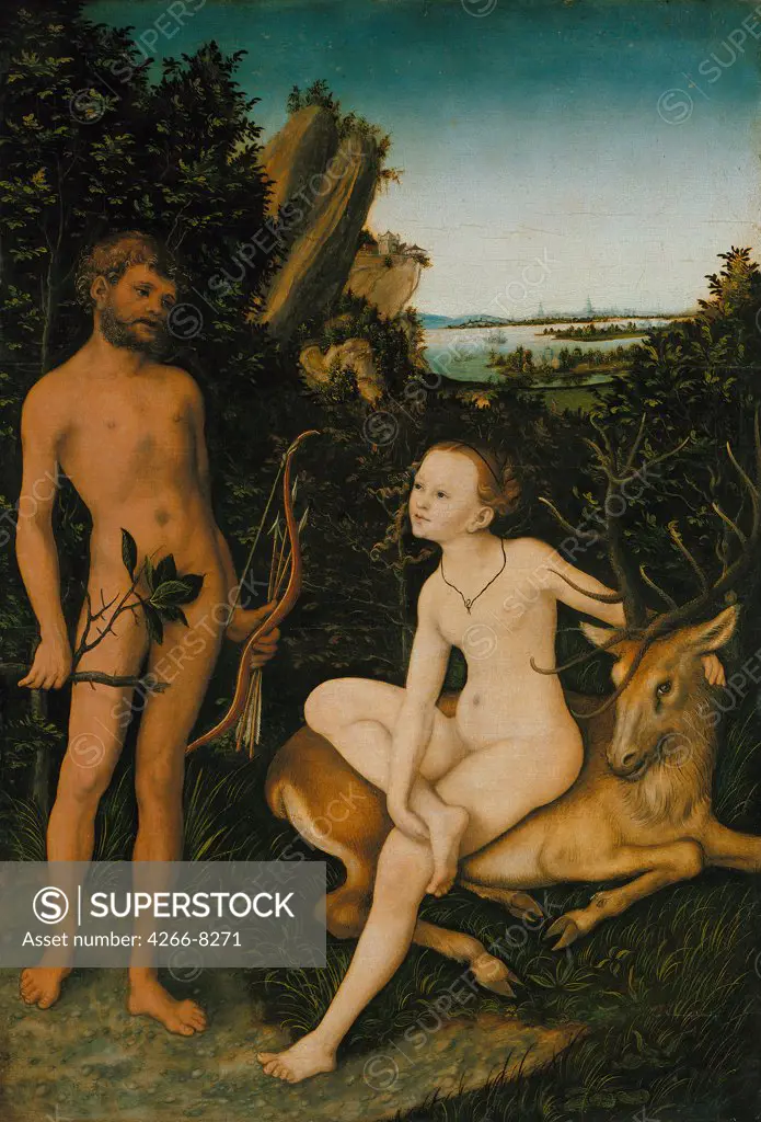 Diana with Apollo by Lucas Cranach the Elder, Oil on wood, 1530, 1472-1553, Germany, Berlin, Staatliche Museen, 51, 8x36, 6