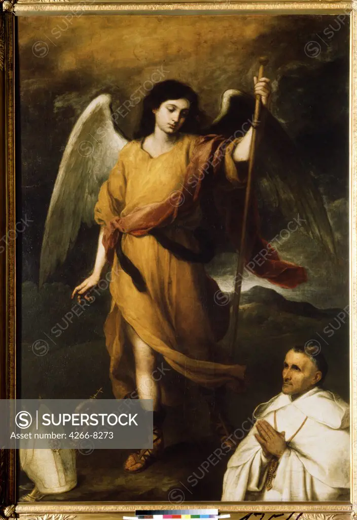 Archangel Raphael and Bishop Domonte by Bartolome Esteban Murillo, Oil on canvas, 1617-1682, Russia, Moscow, State A. Pushkin Museum of Fine Arts, 211x150