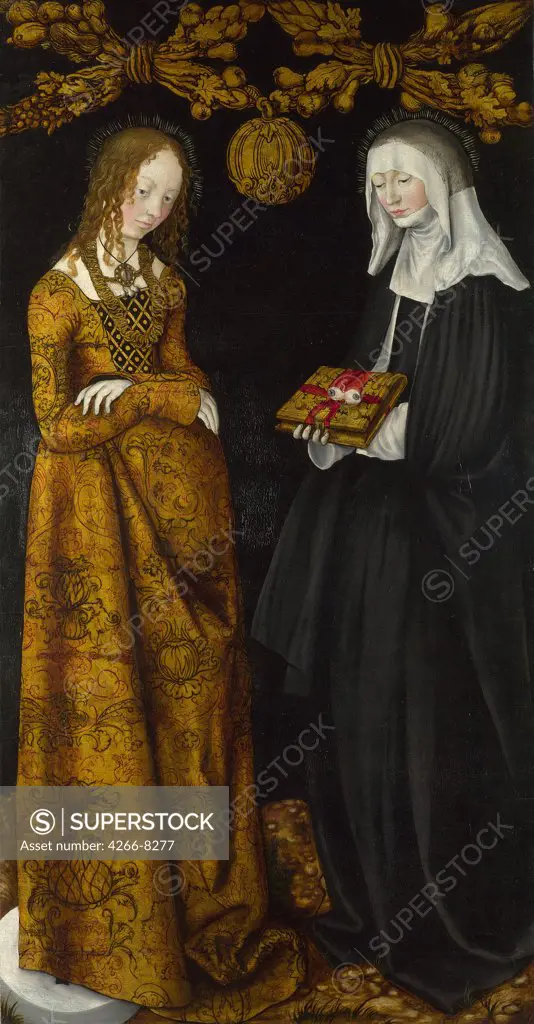 Religious illustration with Saint Odile and Saint Christina by Lucas Cranach the Elder, Oil on wood, 1506, 1472-1553, Great Britain, London, National Gallery, 123x67
