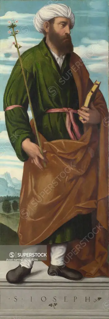 Religious illustration with Saint Joseph by Moretto da Brescia, Oil on canvas, circa 1540, circa 1498 - 1554, Great Britain, London, National Gallery, 153, 6x54, 1