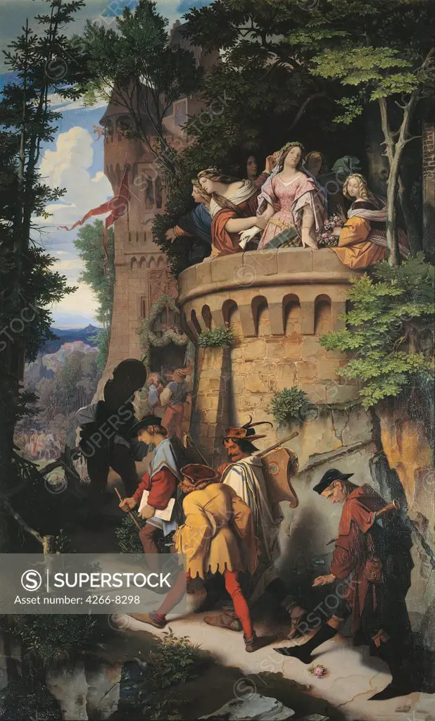 People in castle by Moritz Ludwig von Schwind, Oil on canvas, 1847, 1804-1871, Germany, Berlin, Staatliche Museen, 216x134