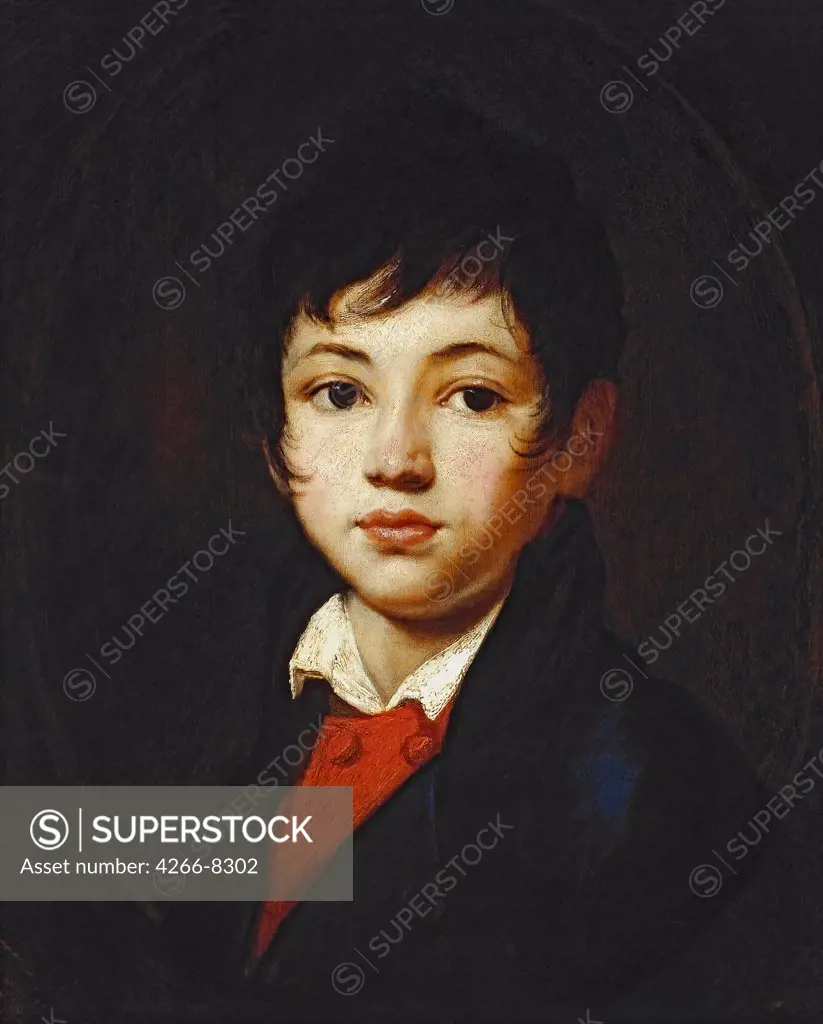 Portrait of boy by Orest Adamovich Kiprensky, Oil on wood, 1808, 1782-1836, Russia, Moscow, State Tretyakov Gallery, 48x38