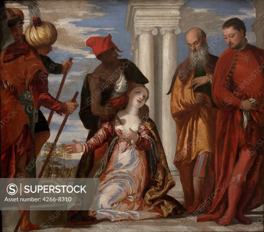 Killing of St. Justina of Padua by Paolo Veronese, Oil on canvas, 1570s, 1528-1588, Italy, Florence, Galleria degli Uffizi, 103x113