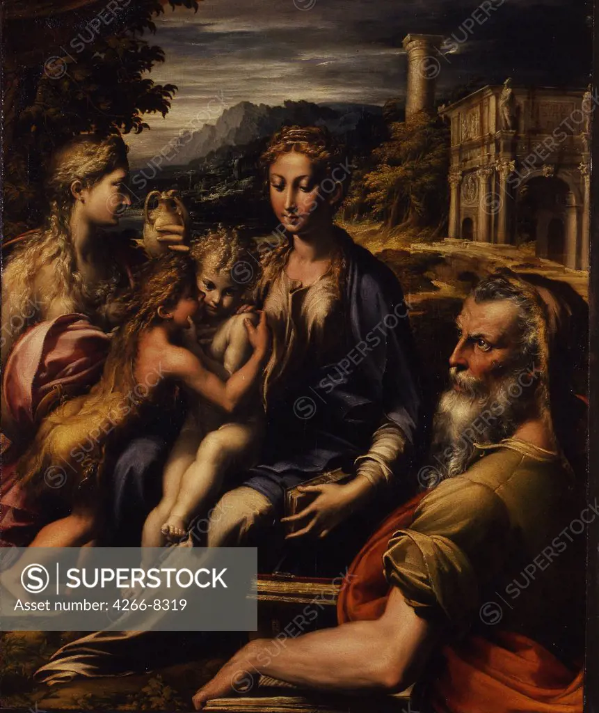 Holy Family and Mary Magdalene by Parmigianino, Oil on wood, circa 1535, 1503-1540, Italy, Florence, Galleria degli Uffizi, 75, 5x60