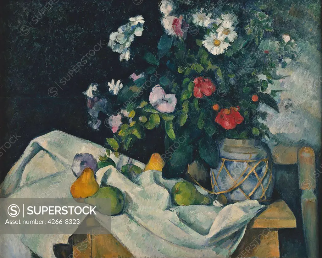 Still life with fruits and flowers by Paul Cezanne, Oil on canvas, 1889-1890, 1839-1906, Germany, Berlin, Staatliche Museen, 65, 5x82